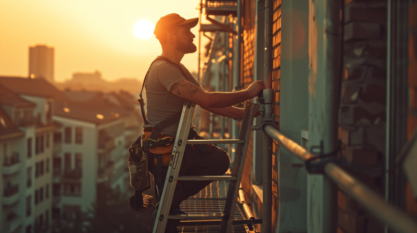 Foto von Handwerkern bei der Arbeit an einem Balkon